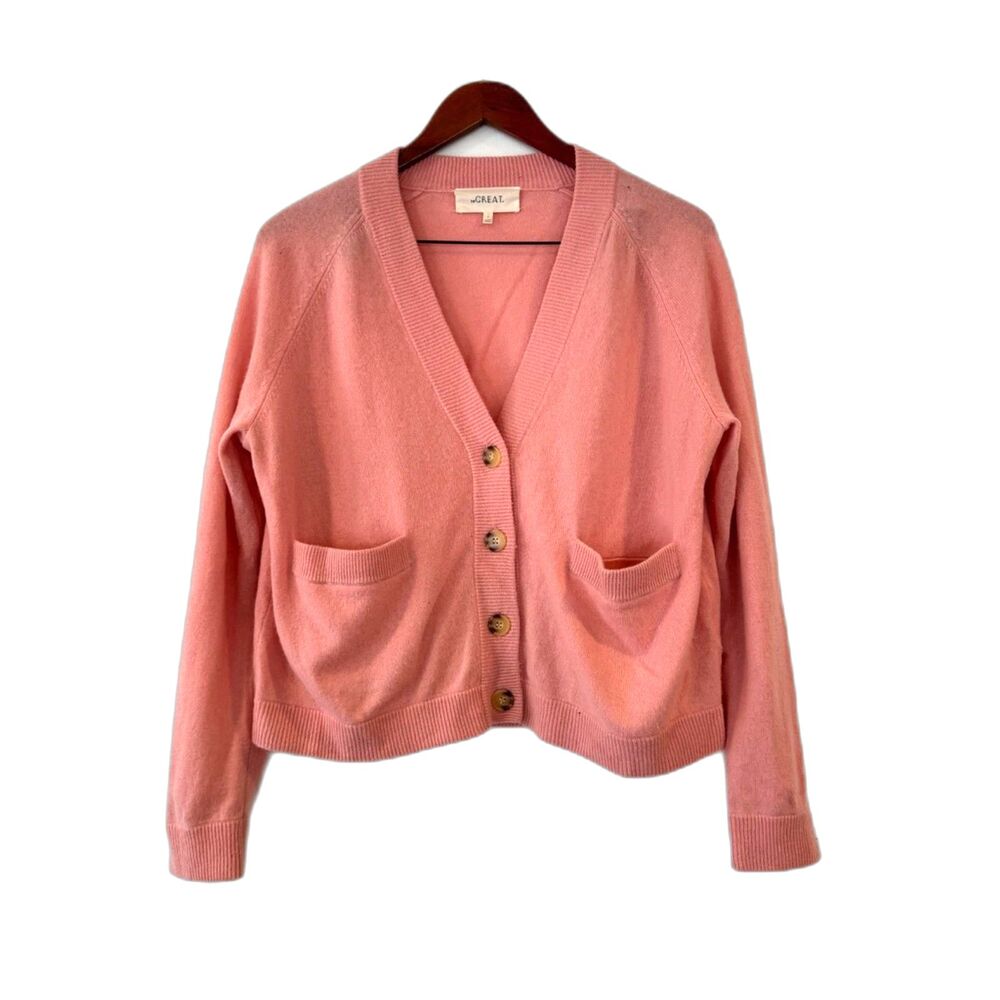 The Great The College Cardigan Petal Pink 100% Cashmere Small Oversized Boxy - Picture 3 of 7